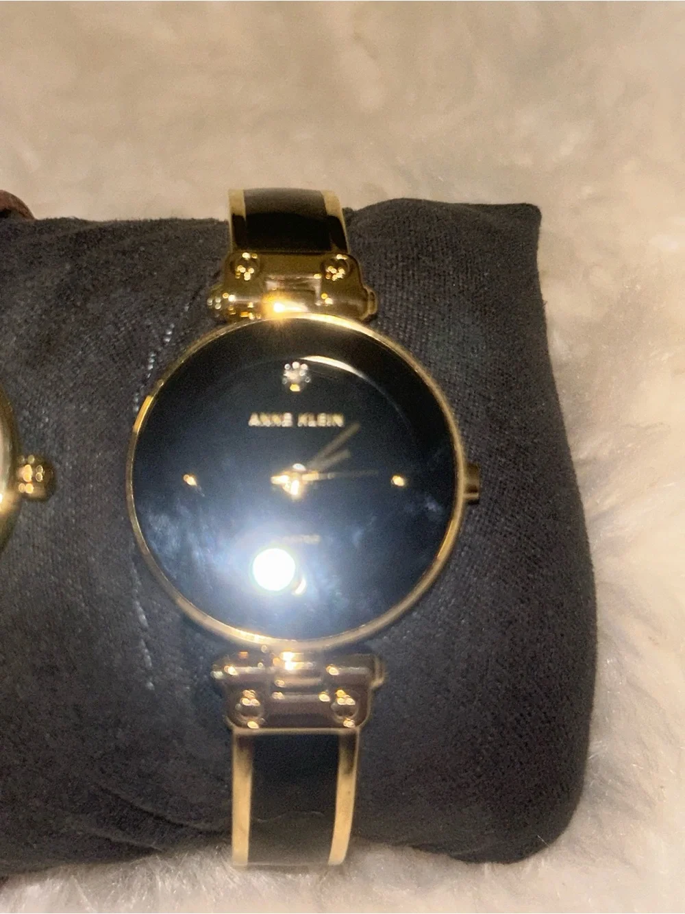 Anne Klein Gold-Tone Watches with Burgundy Strap & Black Bracelet